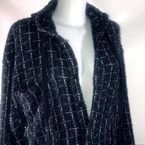 Faith Connexion European Oversized Unisex Blue Tweed Hooded Overshirt. - Picture 8 of 11